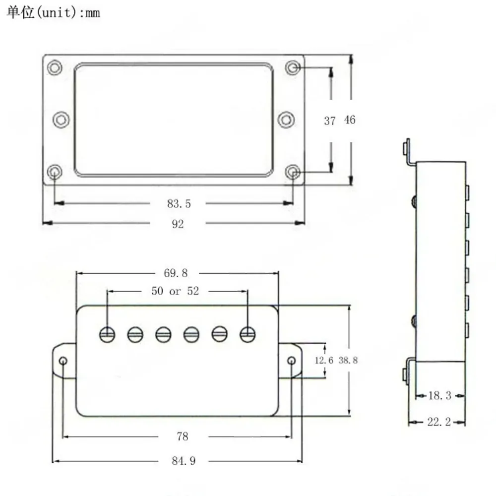 Pickup gitar elektrik dual-coil EPI double-block dengan penutup tembaga 6 lubang