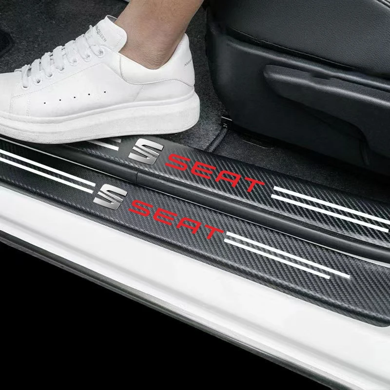 Pegatinas de alféizar de puerta de coche, película de alféizar de puerta de fibra de carbono, pegatina de coche para Seat Leon Ibiza Alhambra Exeo Altea Arona Mii, accesorios para coche
