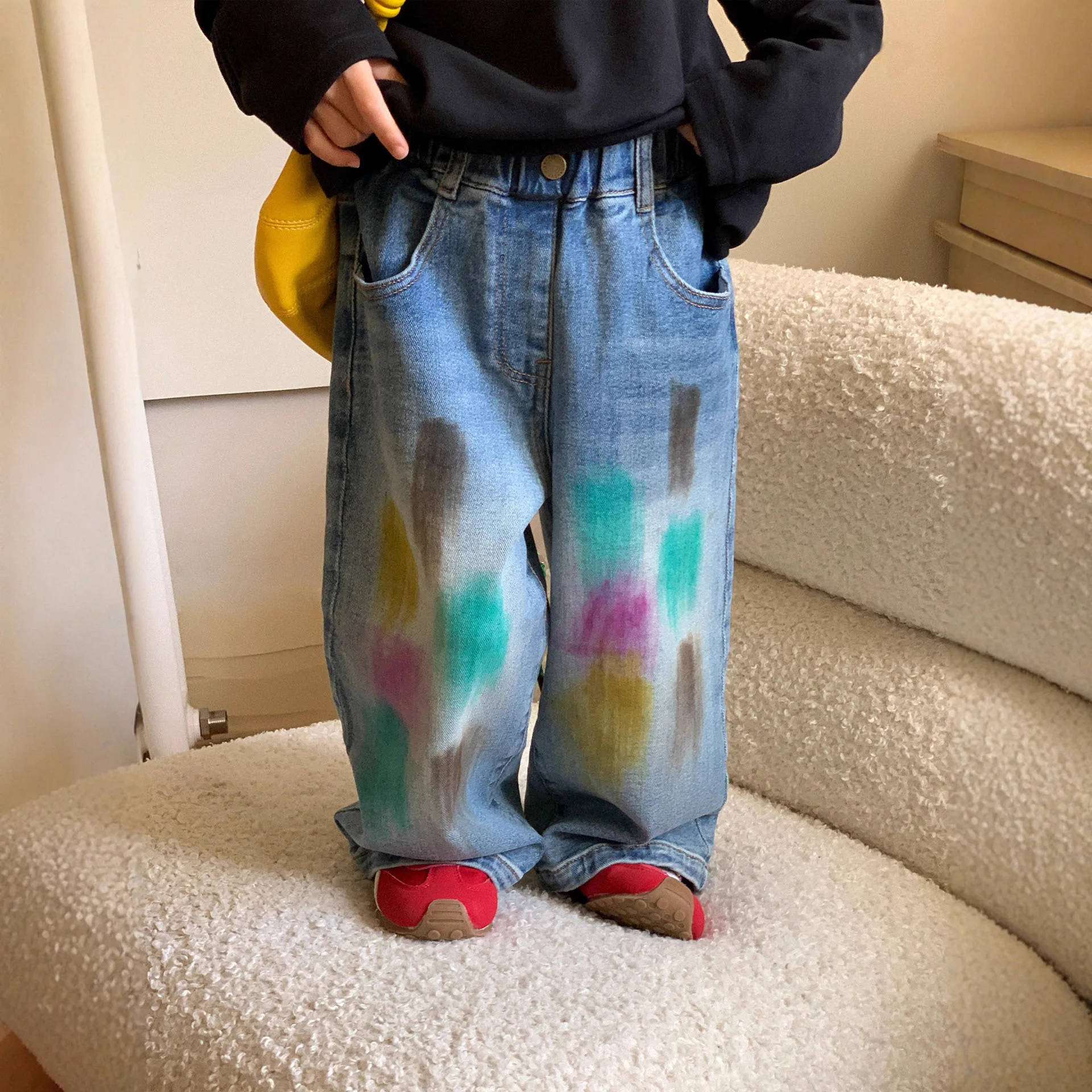 

Children's Clothing Autumn Clothing New Boys and Girls Color Graffiti Casual Loose Jeans Medium and Small Children casual pants