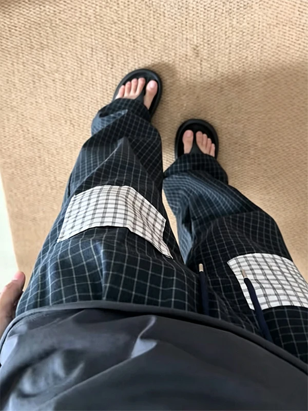 Light Blue Straight Leg Casual Pants Men's Summer Thin Ice Silk Patch Pocket American Retro Style Casual Trousers