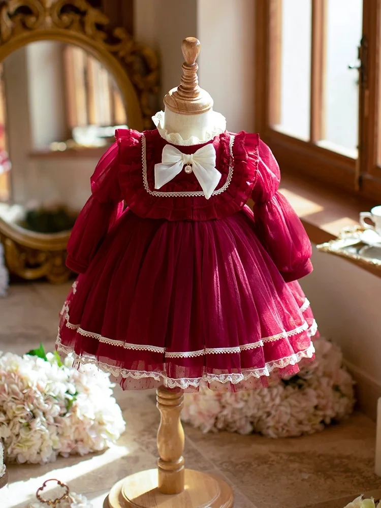 Fancy Girls Elegant Princess Dress Bow knot Kids Dress For Girl Costume Children Wedding Party Dress Lace Kids Pageant Gown