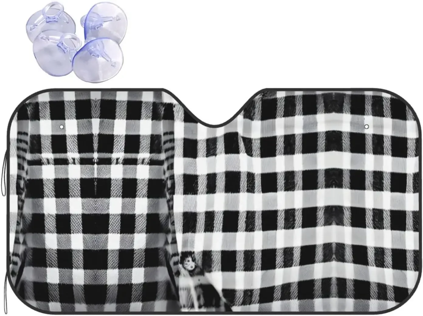 Black and White Plaid Pattern Sun Shade Car Front Window Sunshade for Most Sedans SUV Blocks Uv Rays Keeps Your Vehicle Cool