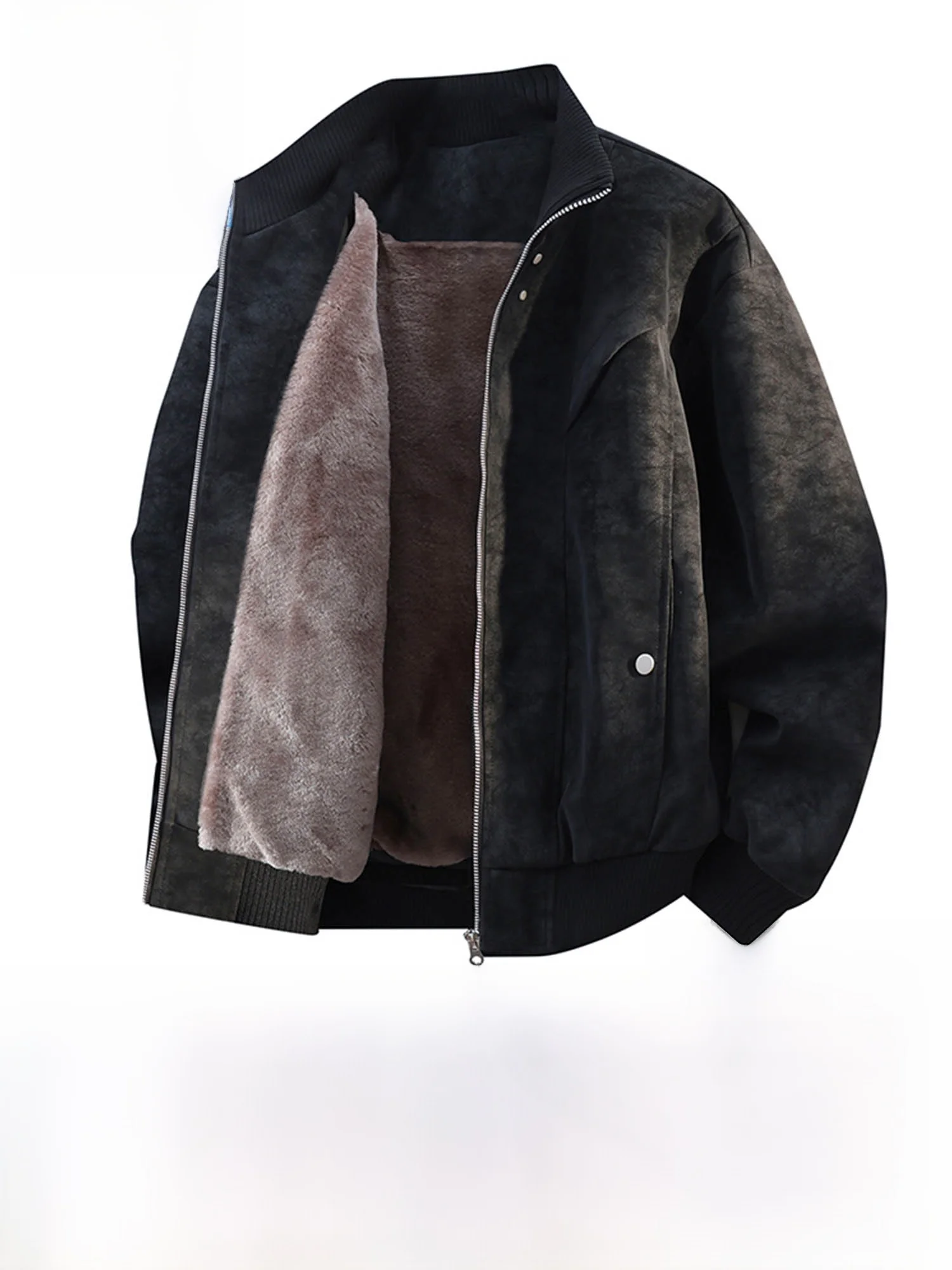 

True Weave American Sle Stand Collar Fce Lined Leather Jaet Men's Autumn Winter Warm Loose Large Size Outerwear