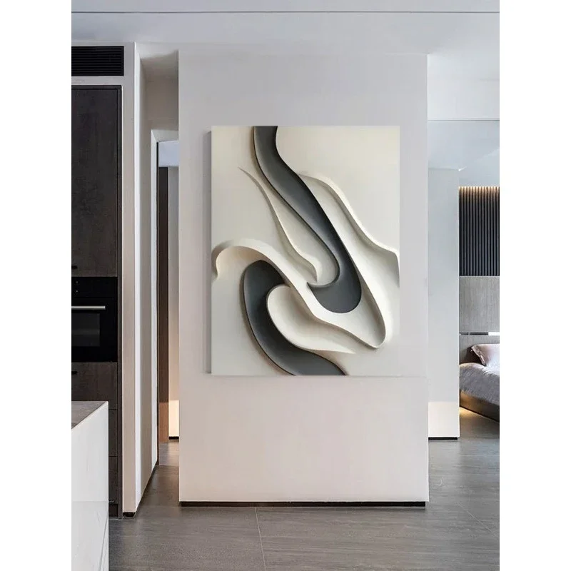 Hand-painted physical painting, living room hanging painting, three-dimensional wood carving, high-end entrance decorative