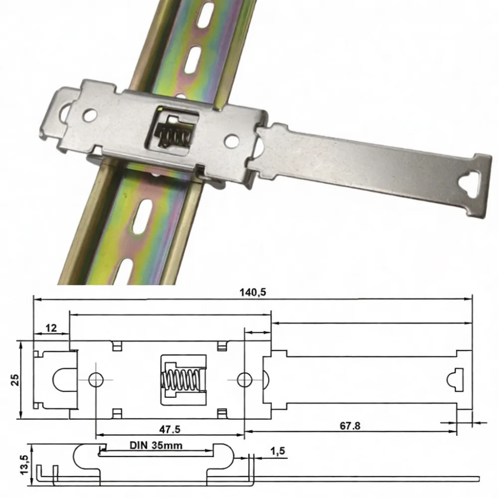 DIN 35mm Rail Bracket Clip For Single Phase SSR Power Switch Nickel Finish Cold Rolled Steel Electric Control Part