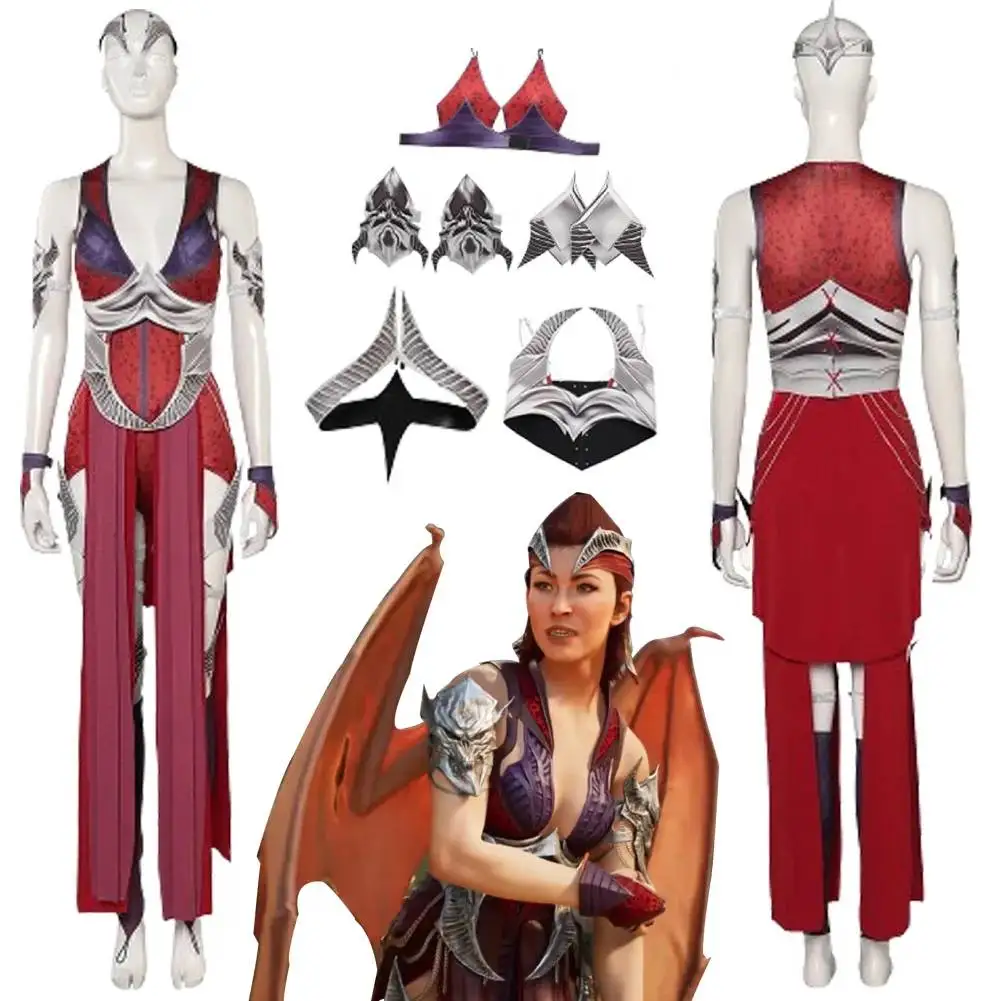 

Game Mortal Kombat Nitara Cosplay Women Fantasy Disguise Costume Adult Headgear Dress Sleeve Roleplay Halloween Carnival Suit