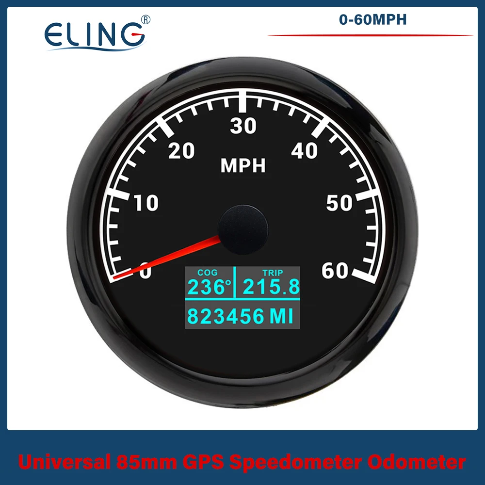 

ELING Car Universal 85mm GPS Speedometer 0-60knots 0-120KM/H 0-160MPH Odometer with 7 Colors Backlight for Boat Motorcycle Yacht