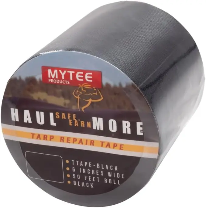 

Mytee ducts 8.8 oz Water of Black Vinyl Tarp Repair Tape 6 Inch x 50 FT with Heavy Duty Adhesive Backing - Tarp Patch