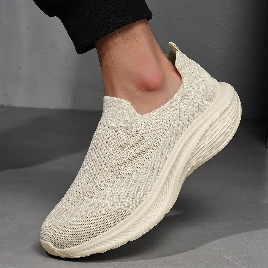 Men's Slip On Mesh Sneakers Breathable Knit Walking Shoes Unisex Lightweight Soft Sole No Tie Casual Daily Running Sports Shoes