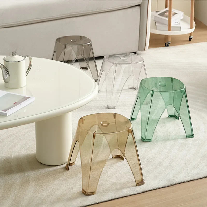 Crystal transparent plastic small stool home versatile living room home leisure stackable small stool