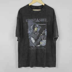 Ghost in the Shell T-Shirt Japanese Anime Masamune Shirow Akira Washed Loose Drop Shoulder Retro Men Summer Oversize Cotton Tee