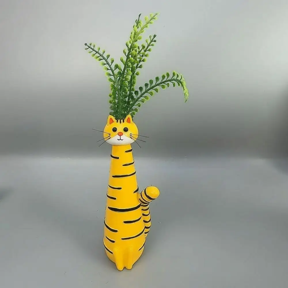 Funny Cat-shaped Vases Ornament Cute Cartoon Style Synthetic Resins Handcrafted Quirky Cat Vase Desk Decor Cat Figurine