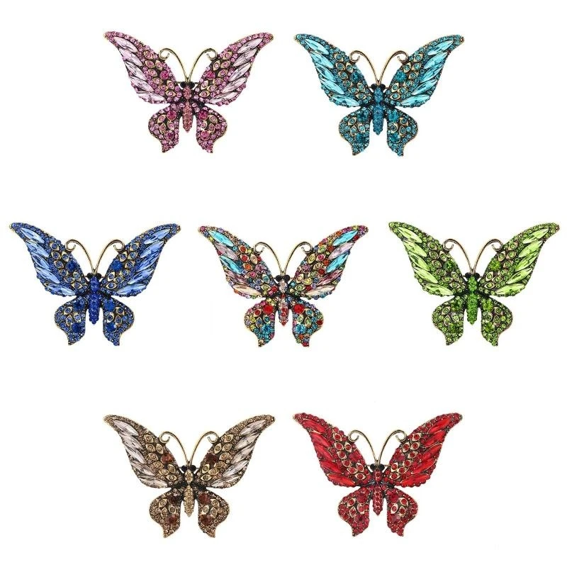 

652F Vintage for Butterfly Brooch Rhinestones Shawl Pin Shiny Badge Retro Clothes