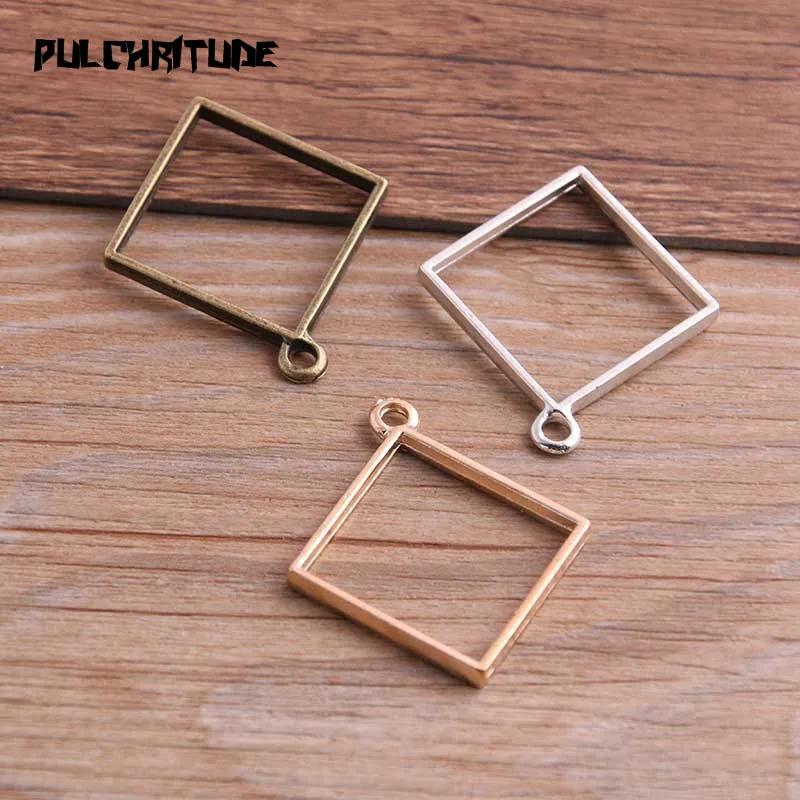 10Pcs 33*37mm 7 Color Alloy Jewelry Accessories Square Charm Hollow Glue Blank Pendant Tray Bezel
