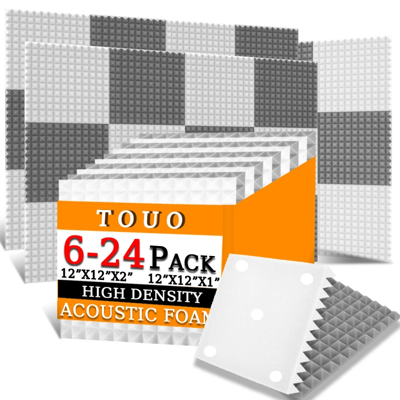 TOUO Acoustic Foam 6/12/24 Pcs Pyramid High-Density Sound Foam Ktv Wall Panel Soundproof Treatment Studio Acoustic Treatment