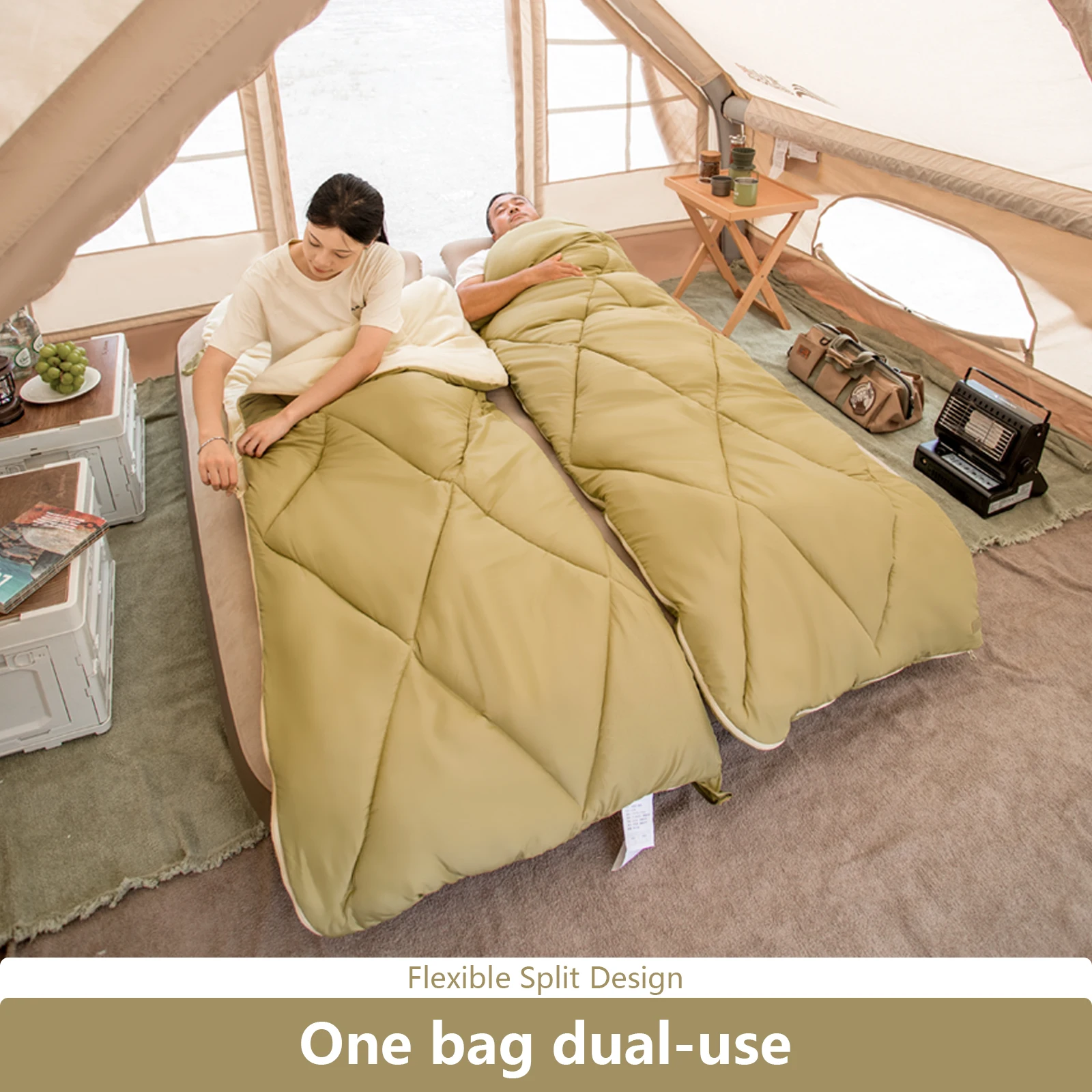 Double Camping Sleeping Bag Splicable Portable 2 Person Quilt 4 Season Detachable Winter Sleeping Bag for Hiking Tourism