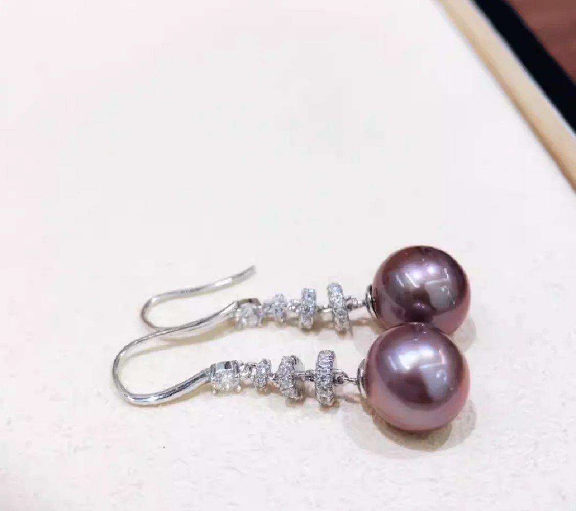 

Серебро 925 пробы/круглые жемчужные серьги с белым цирконием, инкрустированные натуральным жемчугом AAAA 10-11 мм.