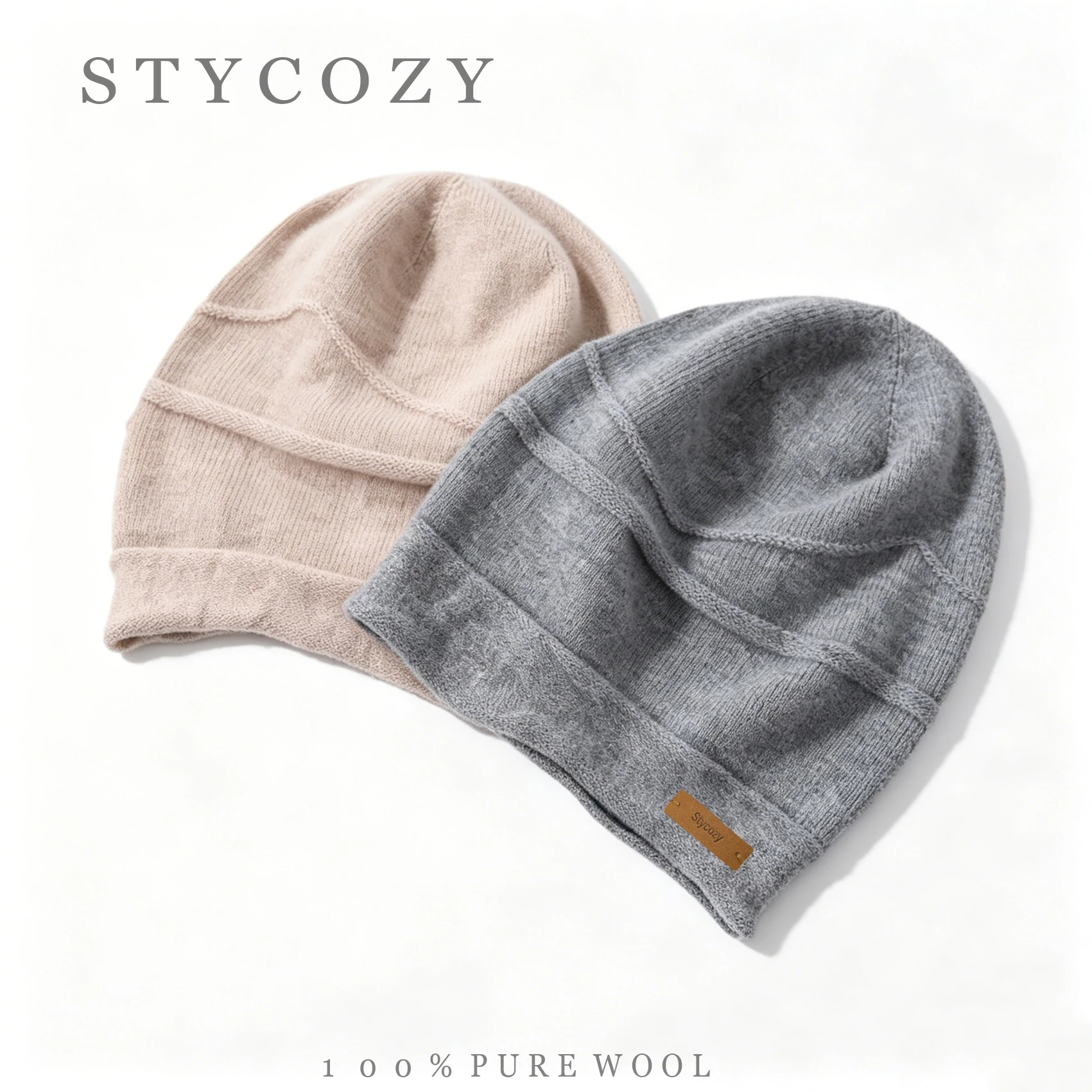 100% Pure Wool Unisex Solid-Colored Woolen Pullover Hat For Autumn And Winter With Rolled Edges For Windproof, Piled Knitted Hat