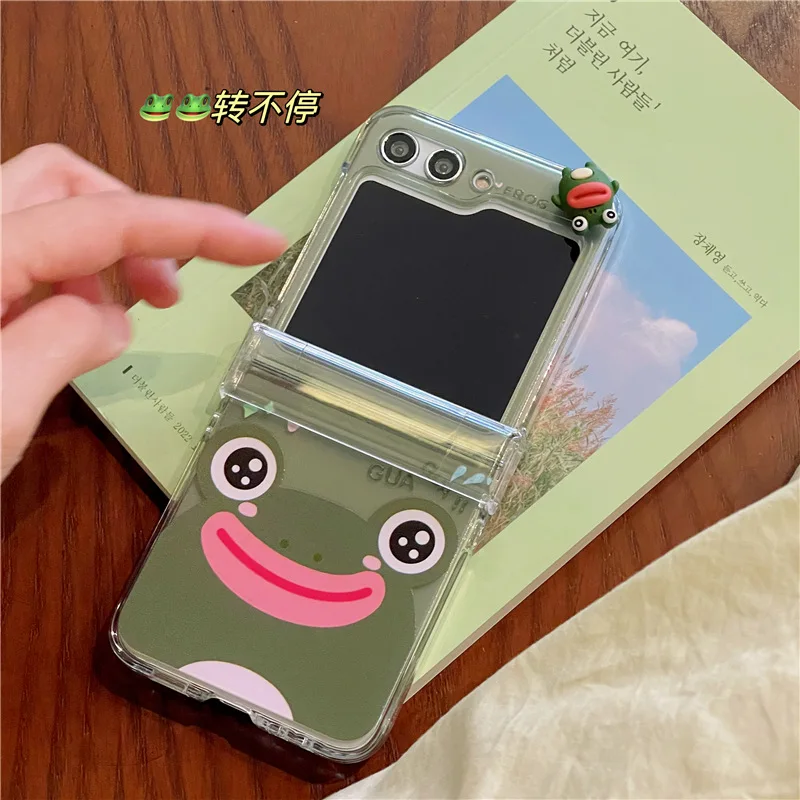 

Cartoon Frog Green Phone Case for Samsung Galaxy Z Flip 5 4 3 Protective Back Cover for ZFlip3 ZFlip4 ZFlip5 Case Shell