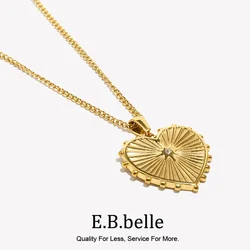 E.B.belle High Quality Stainless Steel Design Heart Pendant Necklace 18K Gold Plated Waterproof Women Fashion Neck Jewelry
