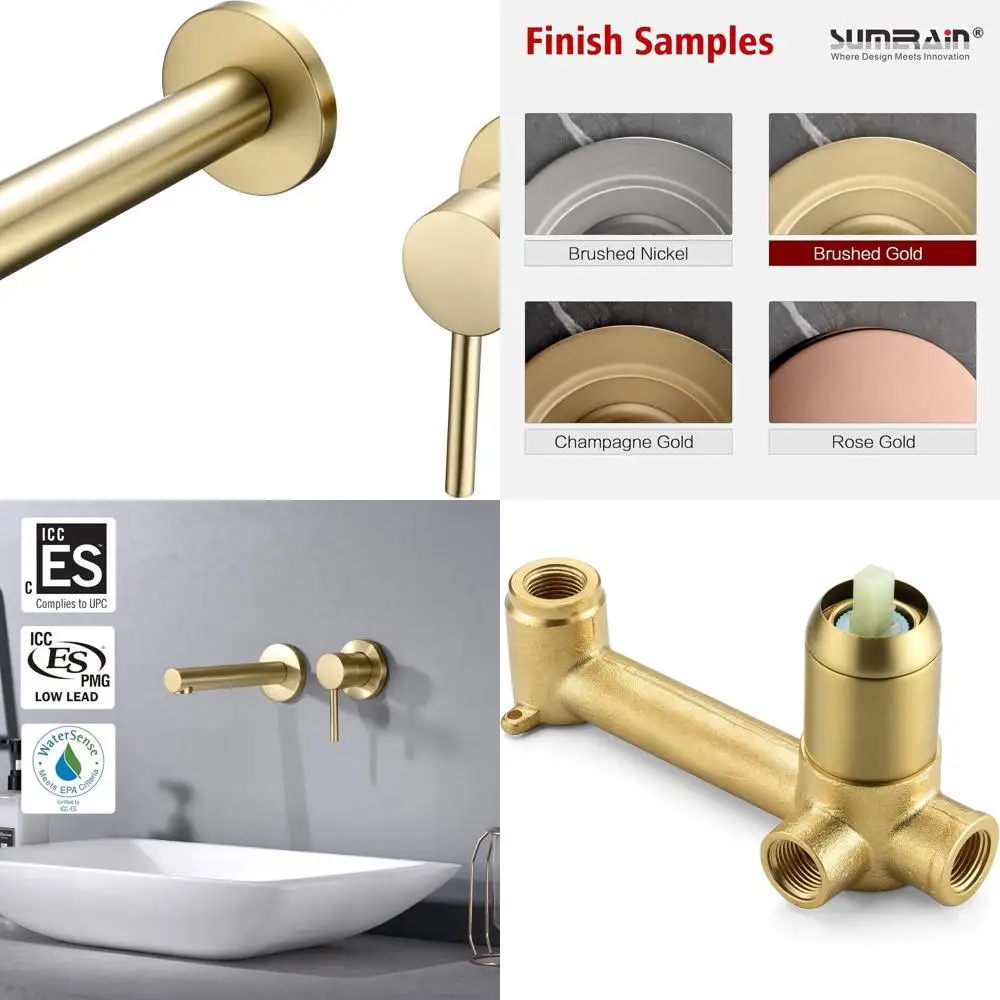 

Настенный смеситель для ванной комнаты из матовой золотой латуни с одной ручкой и грубым клапаном