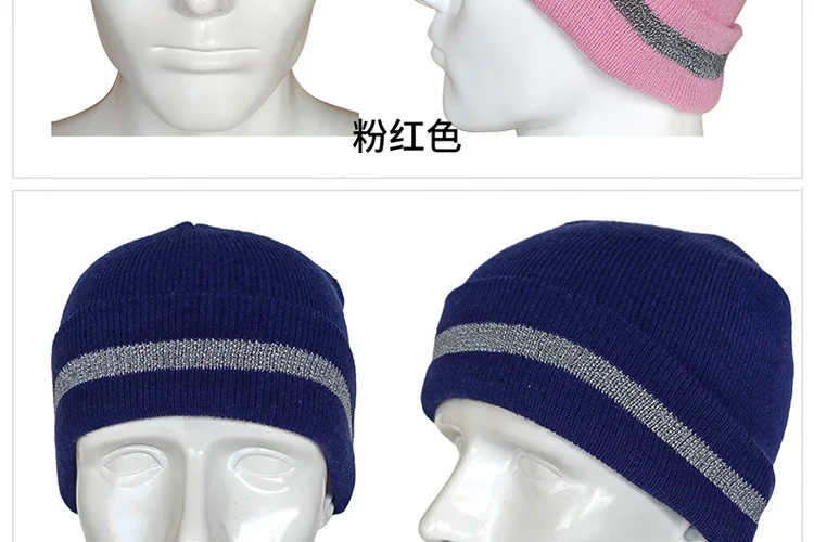 Reflektierende Strickmütze, Sicherheitsmütze für Erwachsene, hohe Sichtbarkeit, Neon-Winter-Strickmütze mit Herren und Damen für Nachtlaufsport – Detail 23