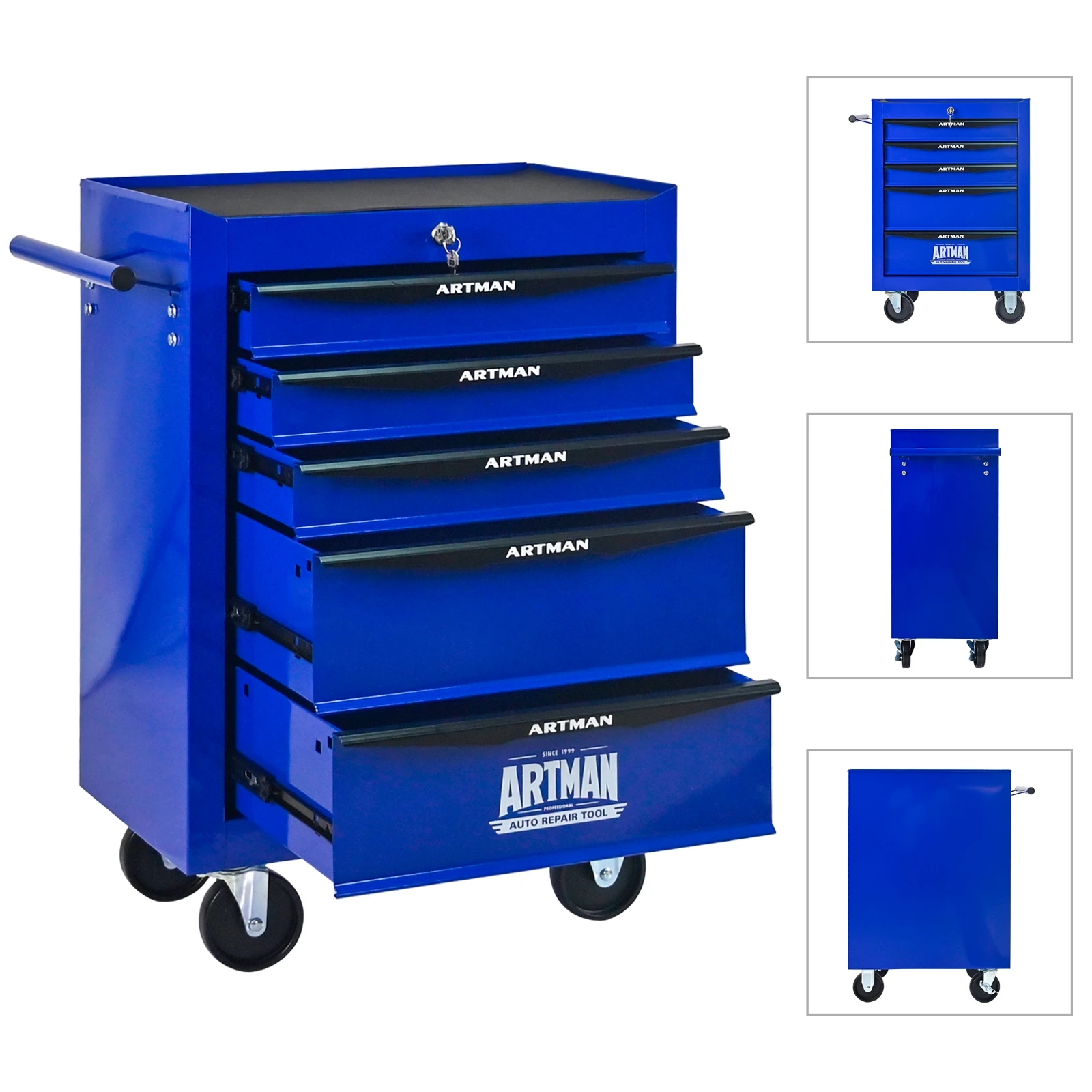 20" Rolling Metal Tool Chest with 5 Drawers, Ball-Bearing Drawer Slides, Steel Tool Storage Organizer - Black & Blue