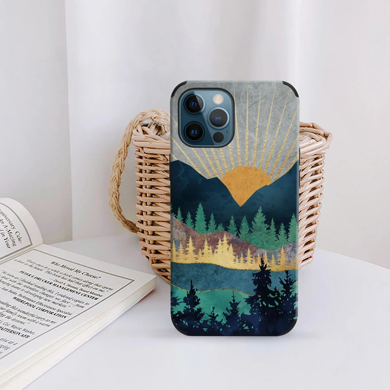 Aesthetic Art Sunrise Mountain Scenery Pattern Phone Case for iphone X XR XS MAX 7 8Plus SE2020 11 12 13 14 15Pro Max Mini Cover