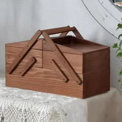 Retro Solid Wood Duog Storage Box Japanese Portable Wood Basket Versatile Photo Props Organizer Vintage Home Decor Solution