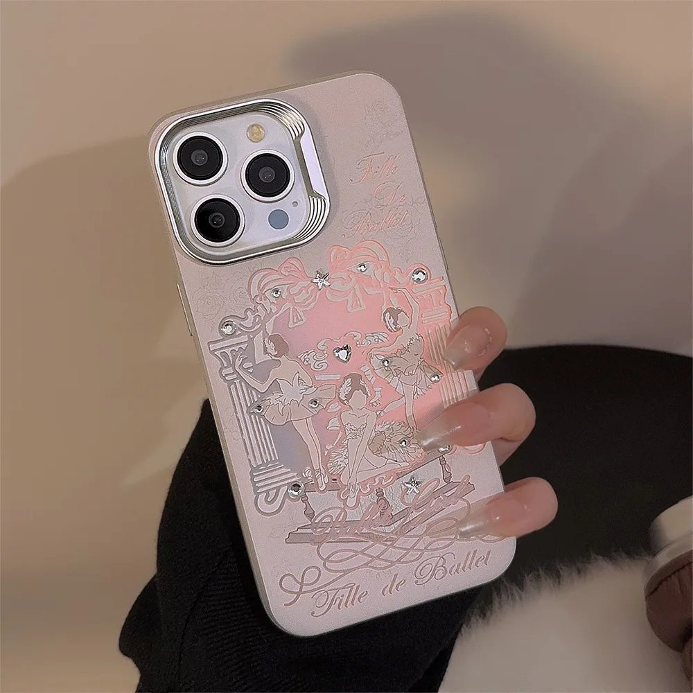 INS Korea Ballet Girl Hairball Phone Case For Iphone 13Pro 15ProMax 14Pro 12 13 14 15 11 Pro Max Cover Fundas