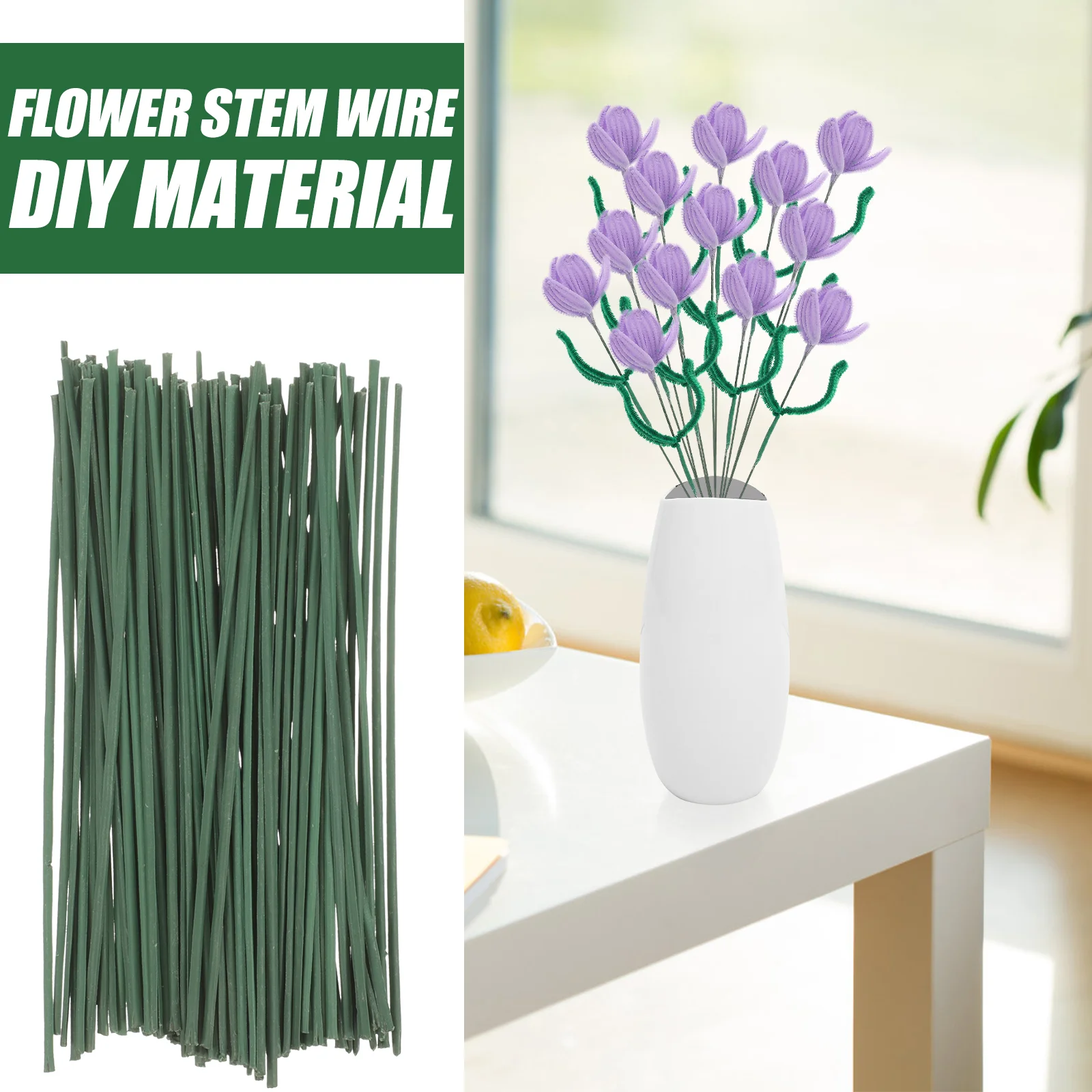 100 Pcs Flower Support For Party Green Stem Material Wedding Decor Metal Wire Flowers Plastic Fake