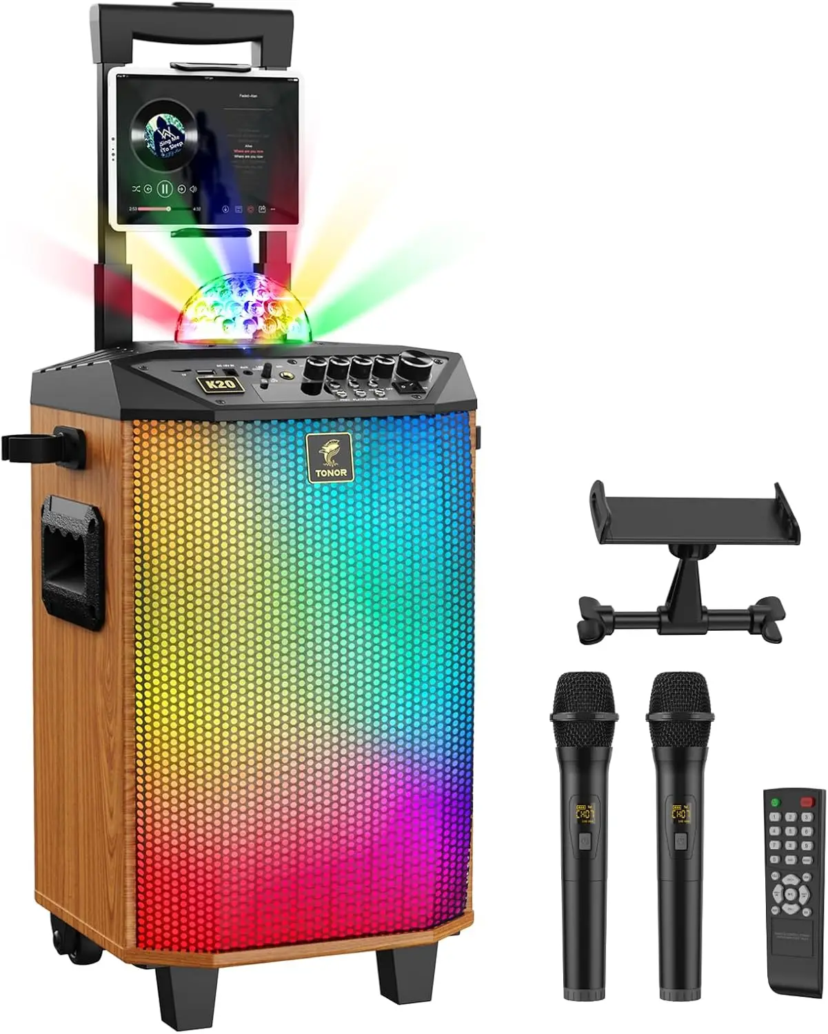 

Karaoke Machine for Adults, Portable Bluetooth Speaker with 2 Wireless Microphones, Cordless Microfono Mics PA System