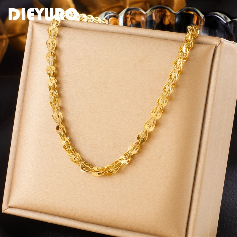 

DIEYURO 316L Stainless Steel Gold Color Necklace For Women New Fashion Lady Gift Waterproof Neck Chain Jewelry collier femme