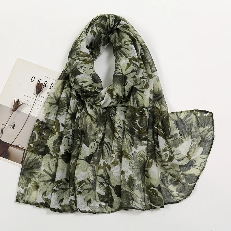 Cotton Linen Scarf for Sun Protection, Floral Print with Soft Touch Scarf, Fashionable and New