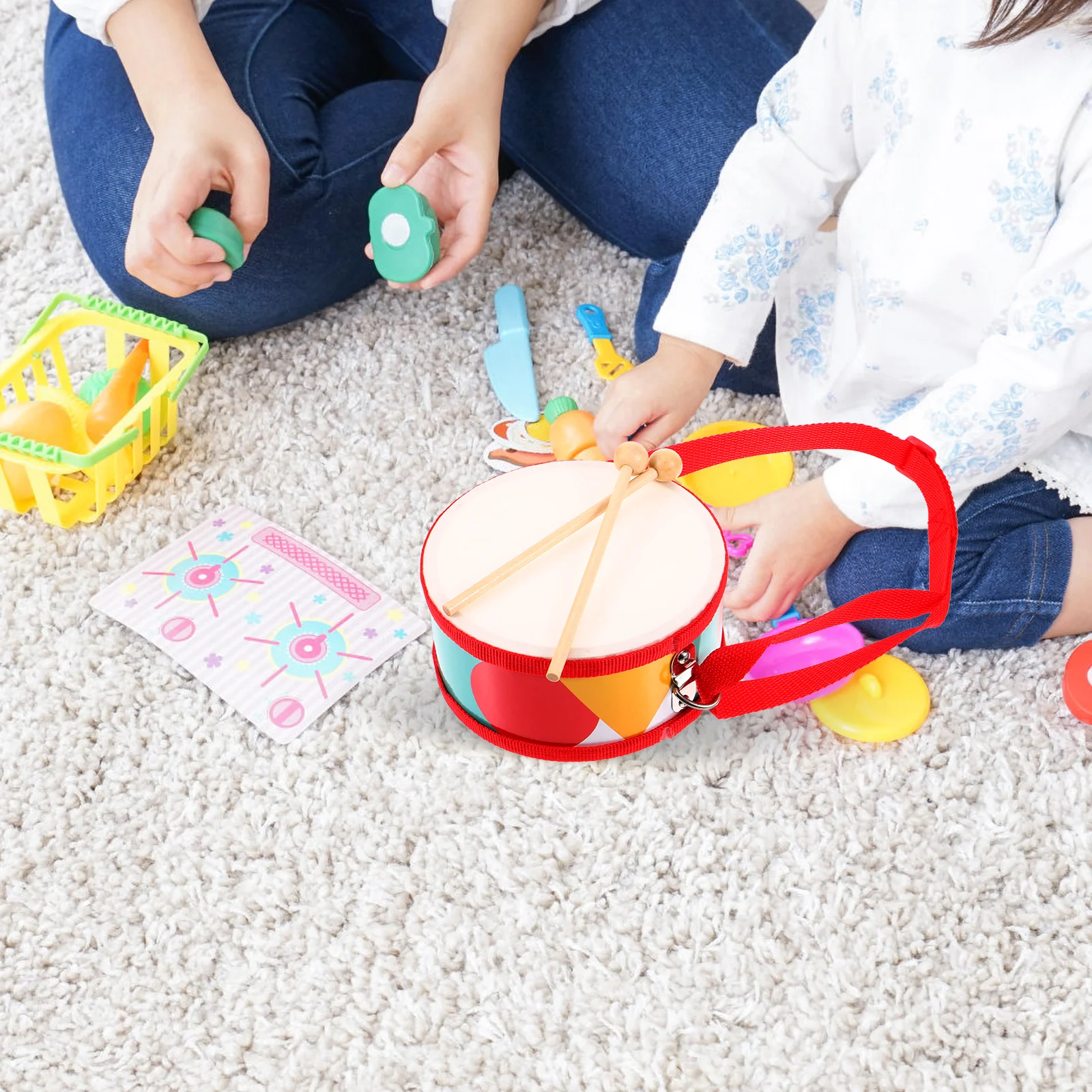 

Double Sided Drum Snare Drums Toddler Instruments Percussion Toys Kids Wood Hand Geometric Durable Music Promote Skills