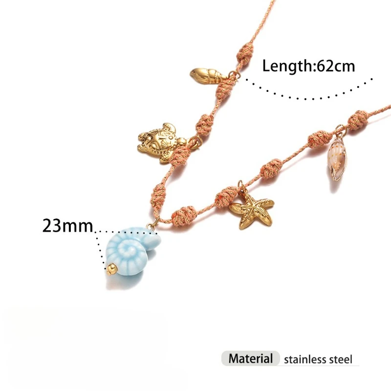 Keramik Anhänger Titan Stahl Farbe Seil Halsketten Ozean Stil Weibliche Persönlichkeit Frische Mode Halskette Schmuck – Detail 5