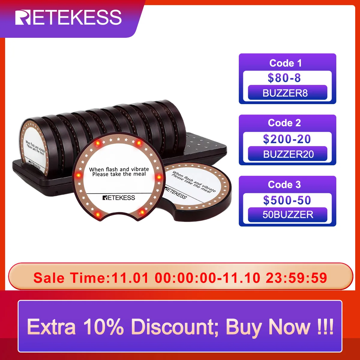 Retekess TD162 Restaurant Pager Wireless Calling System Vibrator Coaster Buzzers Guest Queuing For Food Truck Cafe Bar Clinic