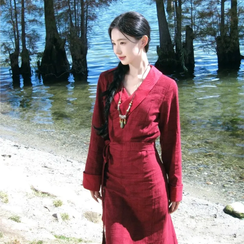 

Red Retro Tibetan Clothing Female Lhasa Spring and Autumn Costumes