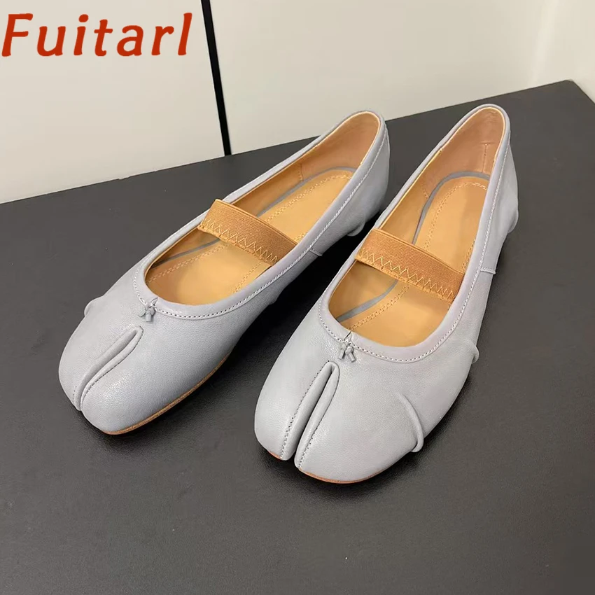 Hot Sale Real Leather Ballet Flat Shoes Women Split Toe Loafers Woman Elastic Band Comfort Dance Shoes For Woman