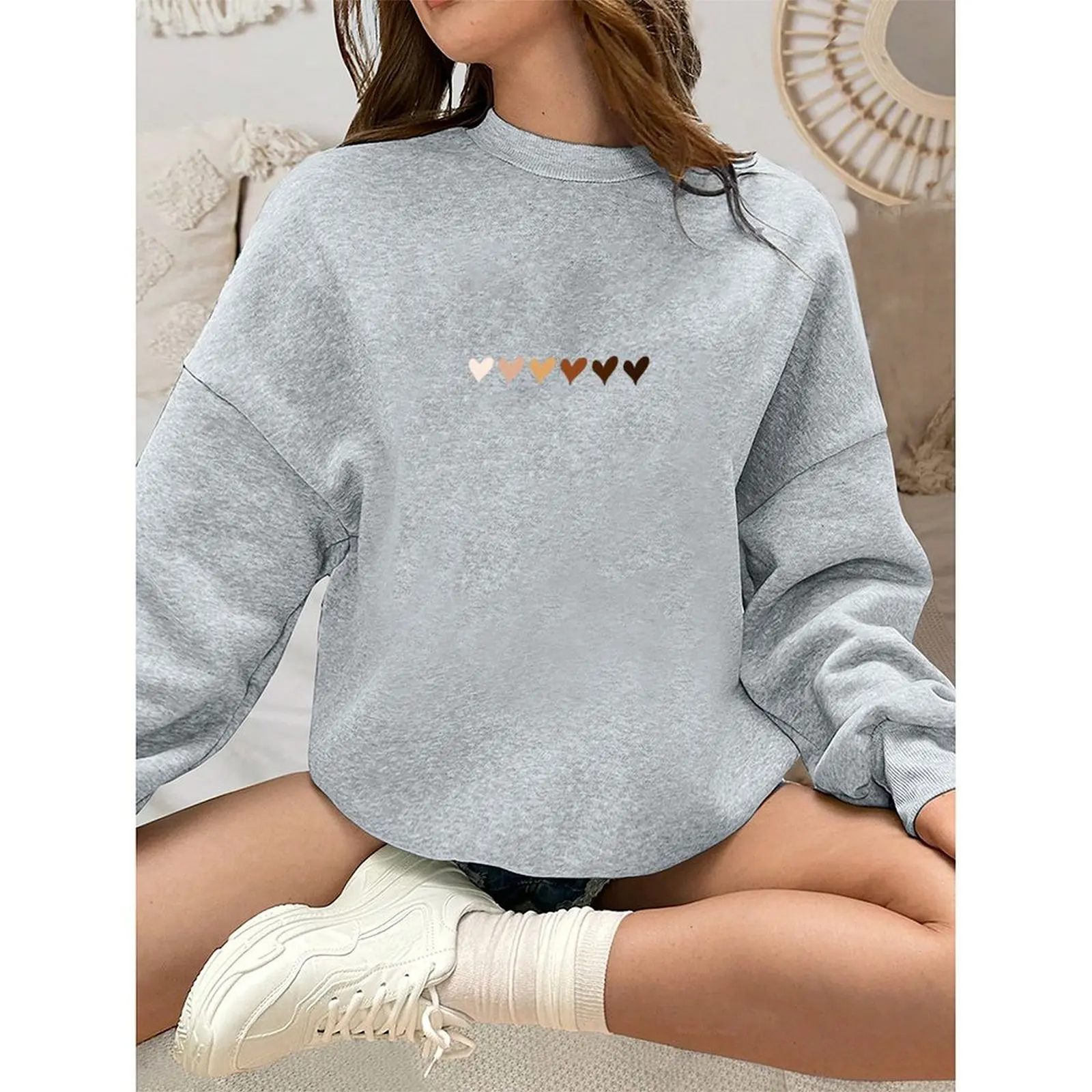 

Women's Sweater Round Neck Sweatshirts Velvet Winter Casual Printed Pattern Boho Print Pullovers Autumn Woman Clothes 2025