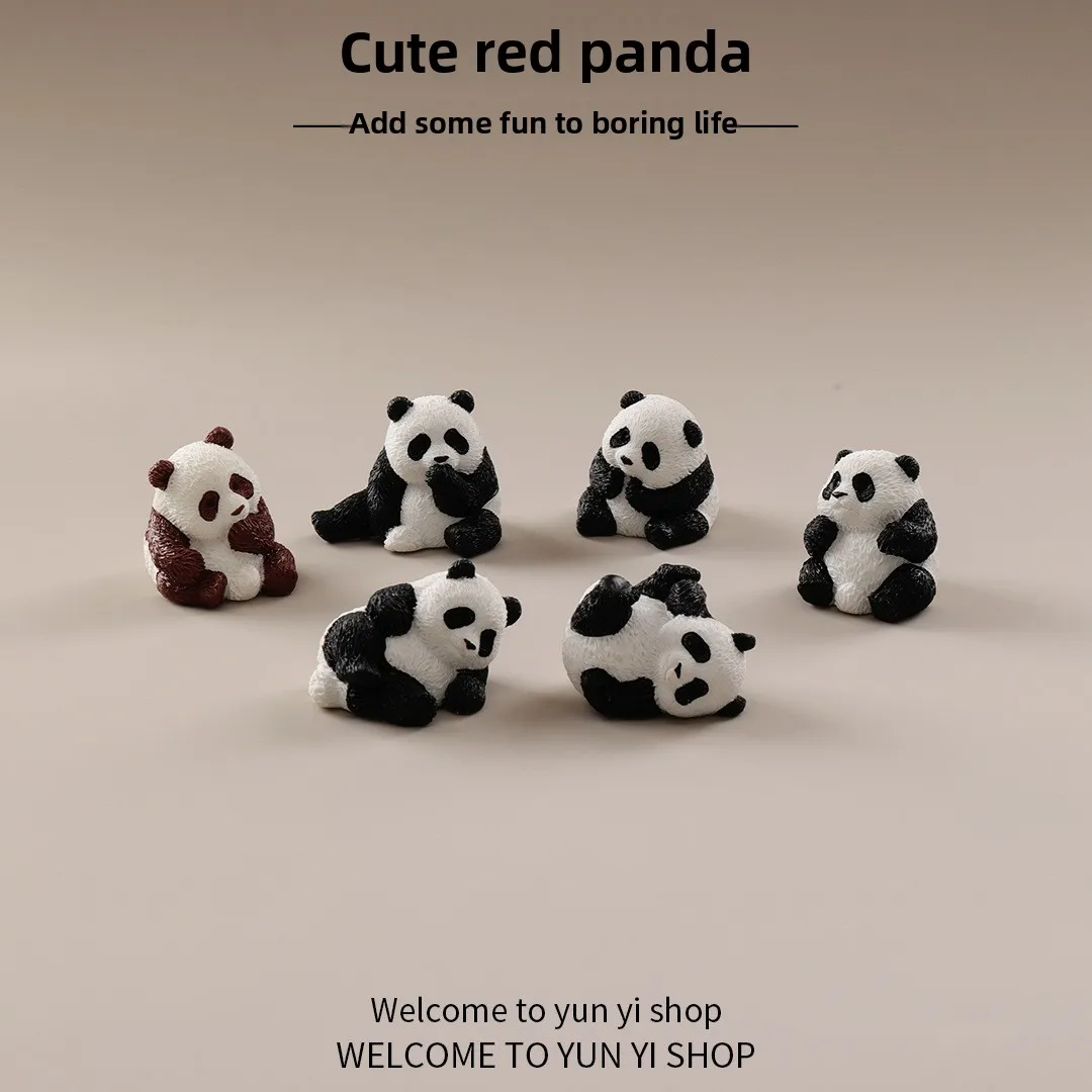 6 Stück Kreative Kawaii Mini Harz-Panda-Figuren Miniatur-Bonsai Puppenhaus-Dekoration Zubehör für Kinder Geschenk-Spielzeug
