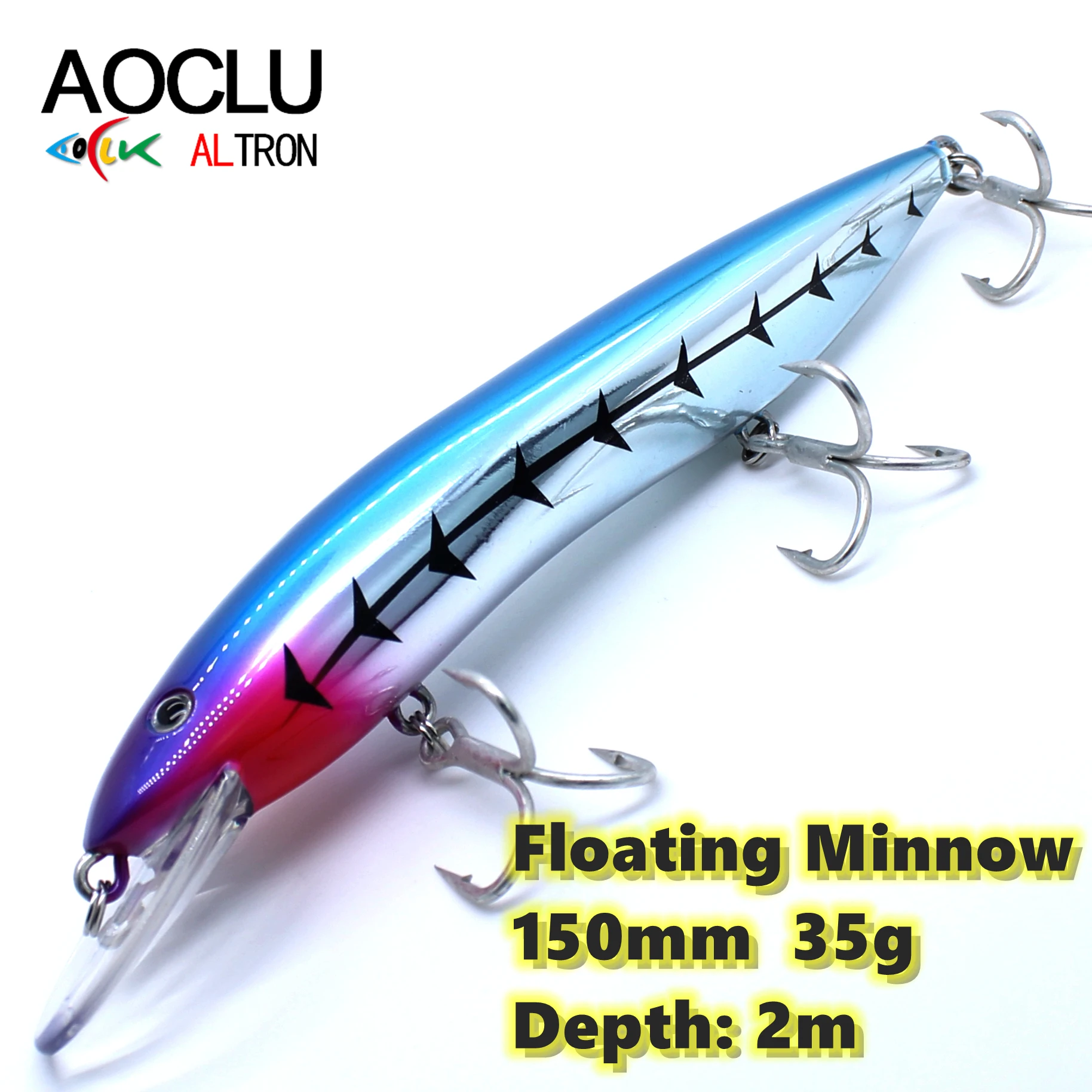 

AOCLU-Hard Bait for Deep Sea Boat, Floating Minnow, Jerkbait Rattle, Rock Lure, 4X Treble Hooks, Japan Quality, 150mm, 35g, 1Pc