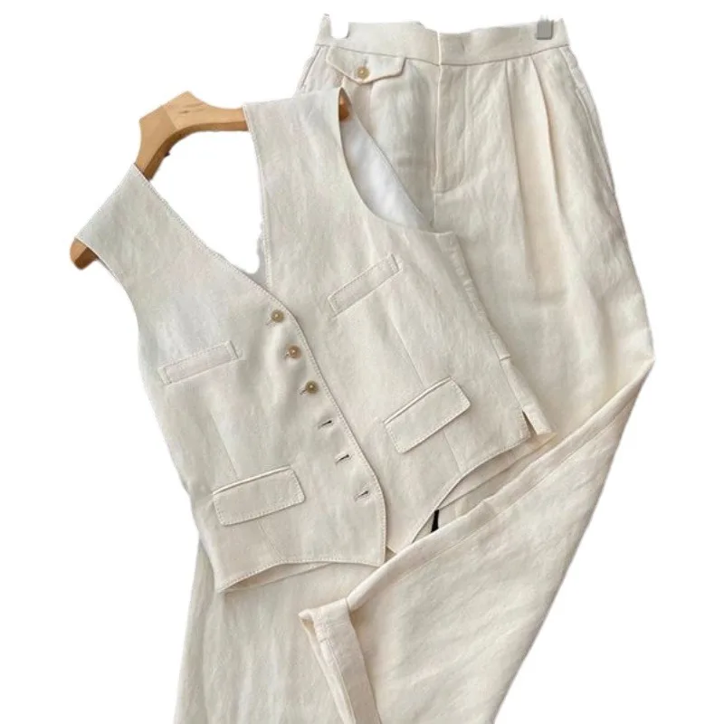 

Новый летний модный костюм 2025 года, жилет + широкие брюки, комплект из двух предметов