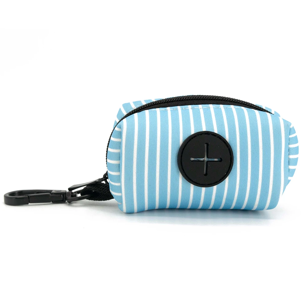 Collarlogo Adjustable Pet Dog Collar Durable Soft Cute Creative Cyan Striped Design Leash Neoprene Harness Poop Bag Dispenser