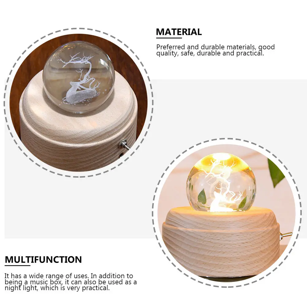 

1Set Elk Inside Crystal Ball Music Box Rechargeable Night Light Projection LED Desktop Lamp Chic Home Gift Choice