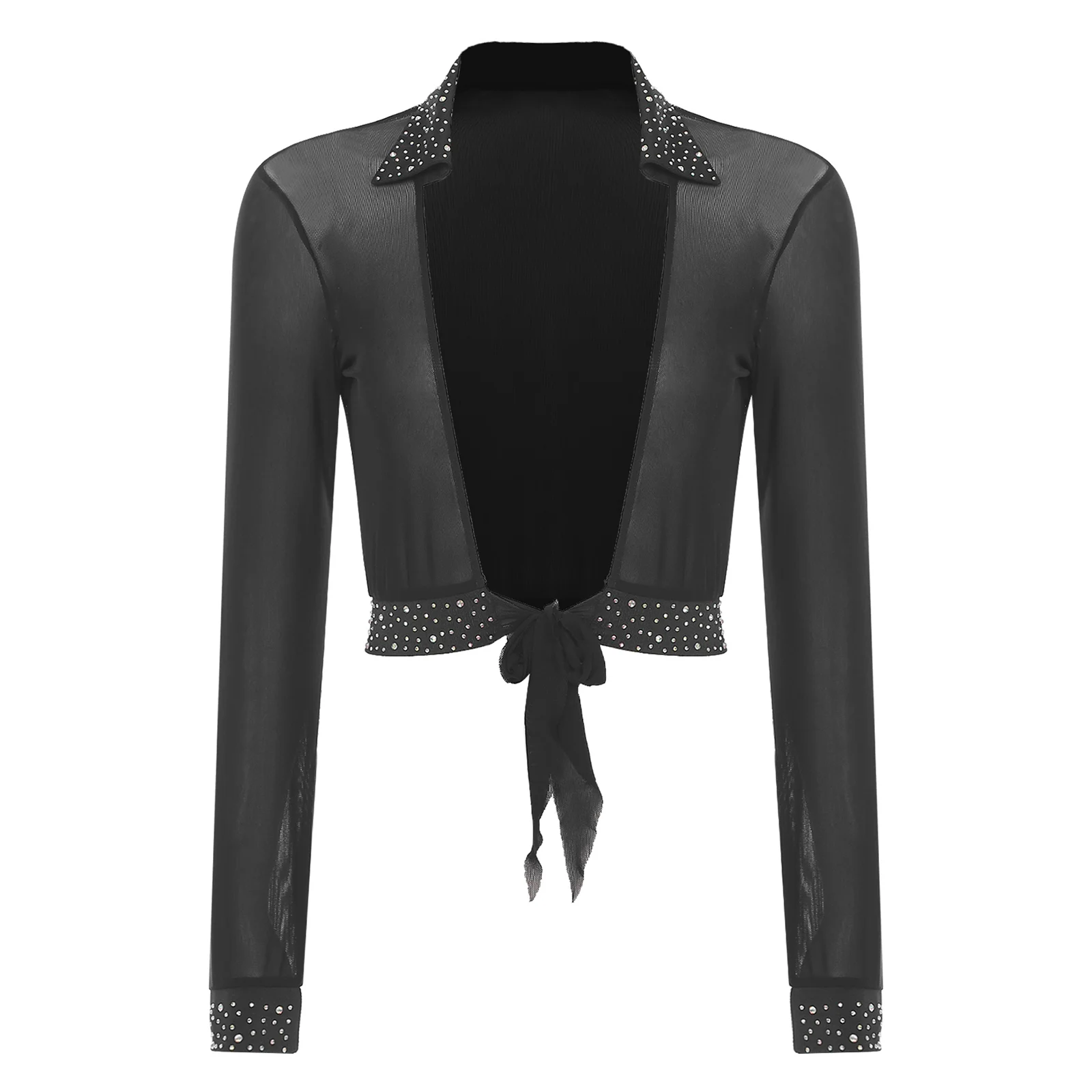 

Женский блестящий кардиган со стразами, пальто с лацканами и длинным рукавом, открытое болеро с завязками спереди, укороченные куртки, танцевальная одежда, платье, аксессуары, пальто