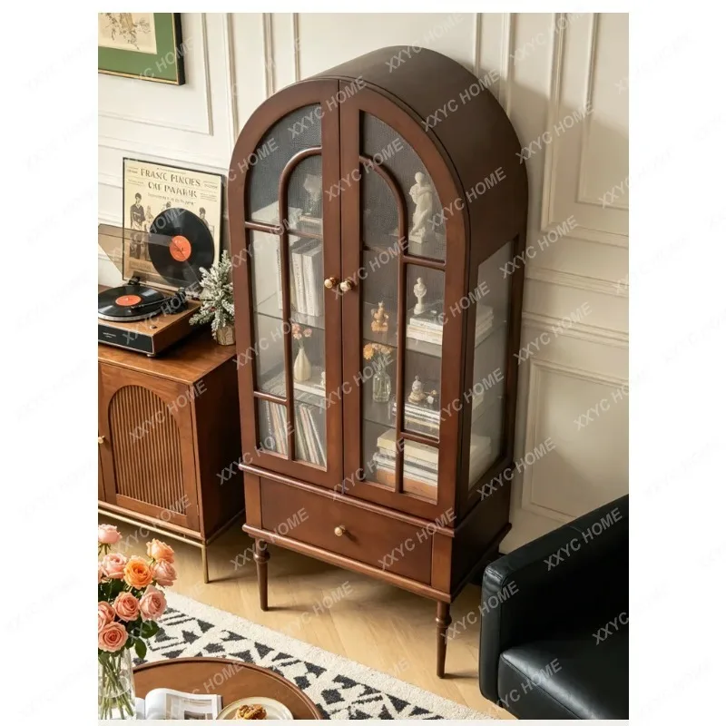 XX Retro style solid wood bookcase wine cabinet New Chinese walnut bed and breakfast hotel simple furniture three-dimensional