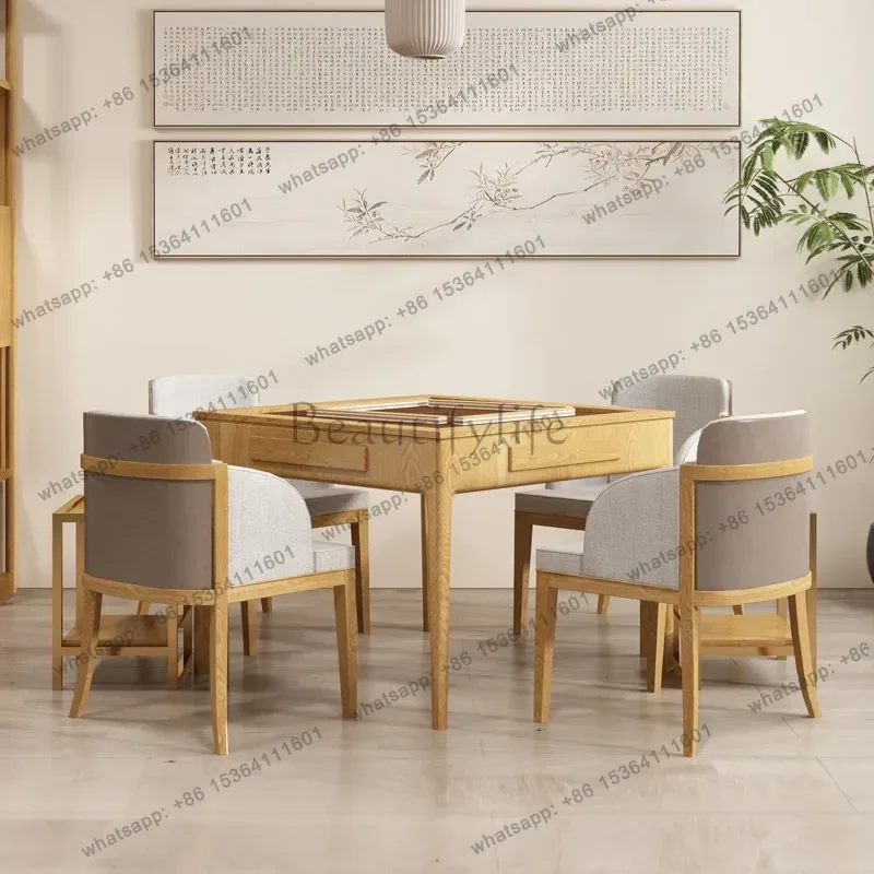 yj7 solid wood mahjong machine dining table dual-purpose automatic household high-end club chess and card table complete