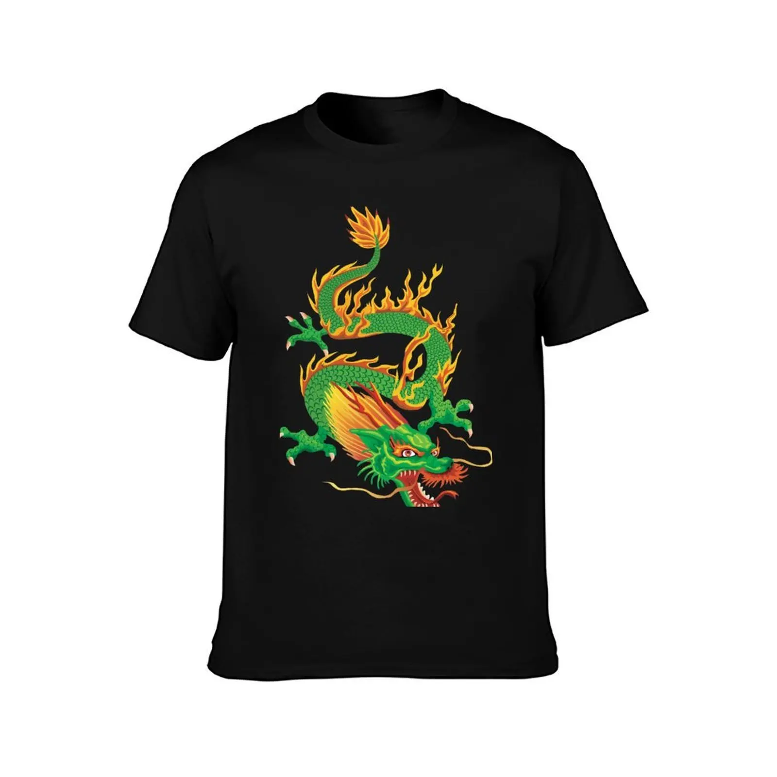 Green Oriental Dragon T-Shirt, Summer Casual Cotton Tee, Oversized Streetwear Tops, Vintage Graphic Print, Unisex Men Women