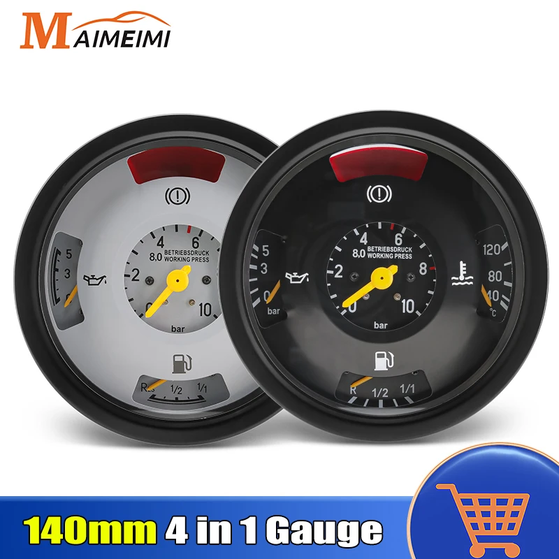 

140mm 4 in 1 Gauge Oil Pressure Water Temp Fuel Level Gauge 24V Auto Meter for Mercedes-Benz Heavy Trucks 0025405847 Customized